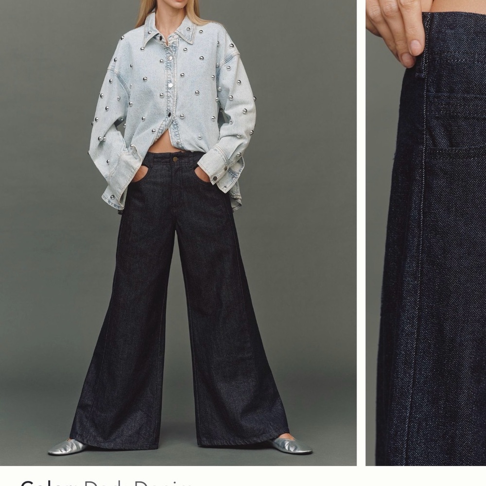 Anthropologie Pilcro Dark Indigo with sparkle Wide-Leg Jeans. NWT